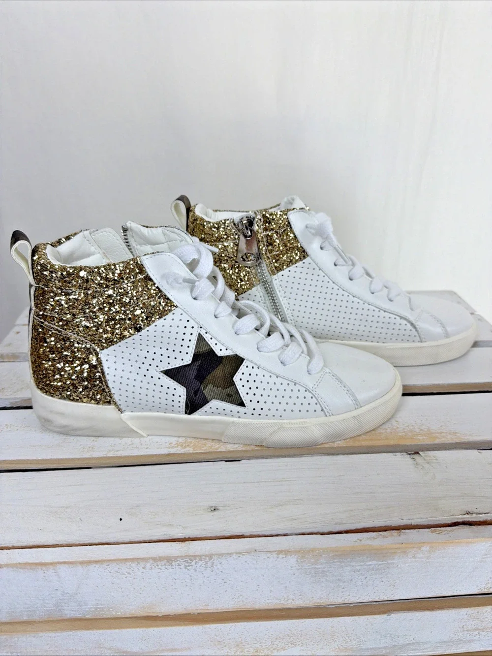New Vintage Havanna White Lace Up Zip Up High Top Sneaker #1044 Women Size 7.5